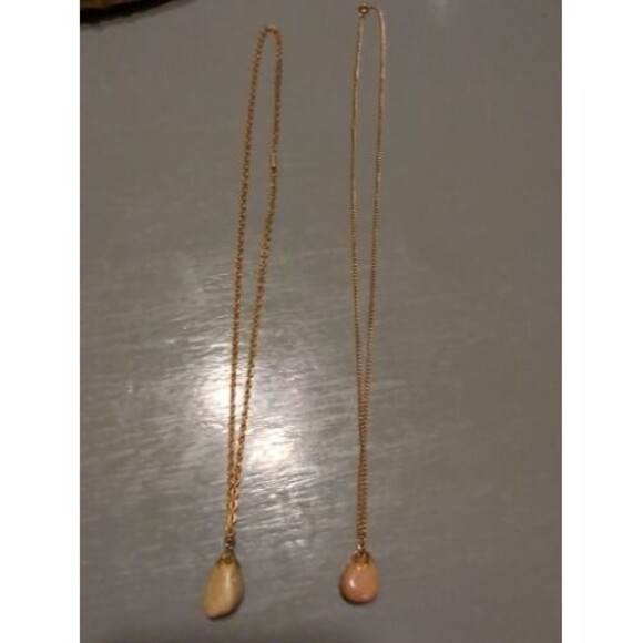 Polished Stone Pendant Necklace Vintage Gold Chain Lot Of 2 - Picture 2 of 10